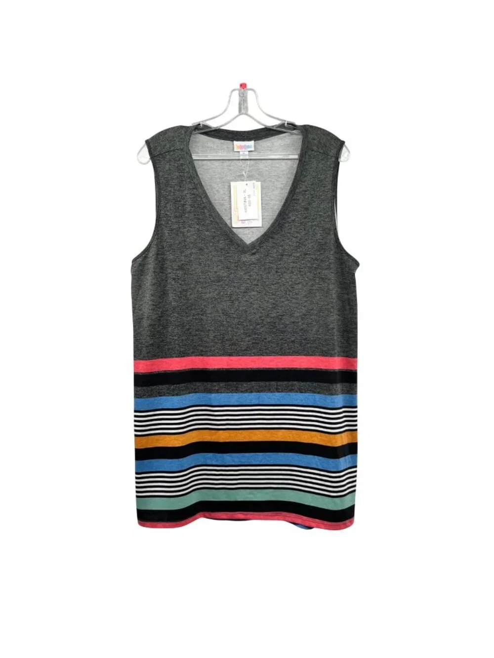 LuLaRoe Womens Striped Kristina Tank Top Gray/Multi Size XL New